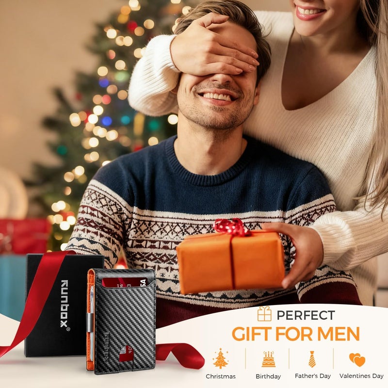 RUNBOX Money Clip Wallets for Men,Slim Leather Mens Bifold Wallet,RFID Blocking Front Pocket Wallet,Thin Credit Card Holder with Gift Box - Image 5